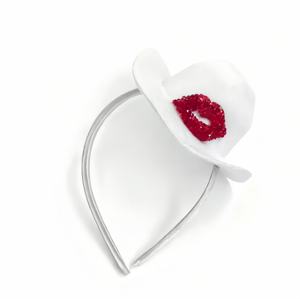 Décoration de la Saint-Valentin Pafu, mini chapeau de cowboy, nœuds pour cheveux, décoration de lèvres en strass <span class=keywords><strong>rouge</strong></span>, bandeau de chapeau de cowboy pour les fournitures de la Saint-Valentin - Product Image 4