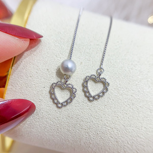 Boucles d'oreilles en argent S925 avec perles de 5-7 mm, accessoires de perles DIY, style amour, creux, support 20916, colliers pendentifs DIY - Product Image 2