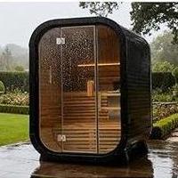 Sauna Eléctrica de Madera Maciza de Cedro Rojo de Lujo para Exteriores con Exterior Negro para 2-4 Personas