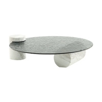 Table basse en verre trempé ondulation de l'eau, salon, petit ménage, luxe léger, style italien moderne, circulaire simple