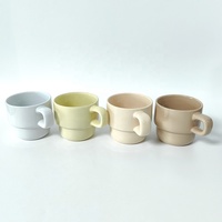 Tasse en céramique empilable multicolores pastel à large ouverture avec poignée pour expresso, cappuccino, matcha, thé de l'après-midi