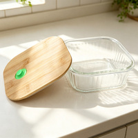 Conteneur de stockage en verre avec couvercle ventilé en bambou écologique, résistant à la chaleur, en borosilicate, compatible four et lave-vaisselle, vente en gros d'usine en vrac