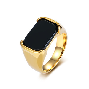 Tarnish Free <strong>Thumb</strong> <strong>Ring</strong> Stainless Steel Waterproof Jewelry Custom Onyx <strong>Gold</strong> Plated Mens Black Acrylic Finger <strong>Rings</strong> - Product Image 3