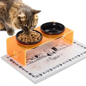 Double Bowl Acrylic Portable Waterproof Large Capacity Pet Feeding Station for <b>Cats</b> Dogs Small Animals Multi-Color Indoor - Product Image 1