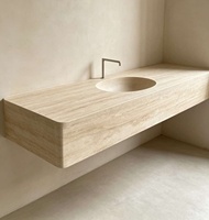 Plan de toilette en travertin naturel sur mesure, mobilier en pierre naturelle pour hôtel, villa, décoration de salle de bain