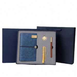 Custom Logo Office Supplies Gift Stationery Business Ledger With USB Drive Pen Leather Brass Notebook A5 <b>Journal</b> Gift Set - Product Image 1