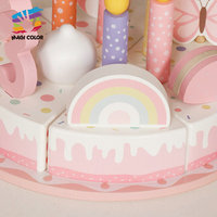 Jouet en bois rose pour couper le gâteau d'anniversaire avec bougies, blocs numérotés et spatule à gâteau, ensemble de desserts d'imitation pour enfants W10B596