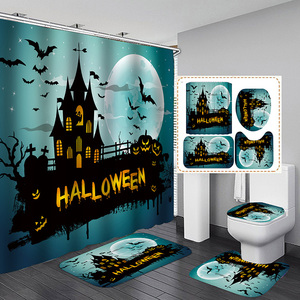 <span class=keywords><strong>Rideau</strong></span> de <span class=keywords><strong>douche</strong></span> rétro vintage Halloween imprimé citrouille avec tapis antidérapant couvercle de toilette - Product Image 2