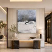 Peinture à l'huile abstraite Toundra d'hiver sur toile, gris, blanc, accents bronze, texture, taille personnalisée, du fabricant d'art, vente en gros