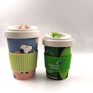 Durable Reusable <b>Bamboo</b> Fiber Coffee Tumbler 350Ml Cartoon Style Eco-Friendly Travel Mug Leak-Proof Custom Logo Cup Cover - Product Image 4