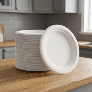 Assiette ronde en bagasse de canne à sucre blanche de 6 pouces, jetable, biodégradable et compostable, pour servir des desserts et des collations - Product Image 6