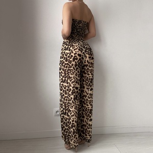 Haut court décontracté froncé bébé <span class=keywords><strong>escouade</strong></span> marron imprimé léopard combinaison longue robe - Product Image 5