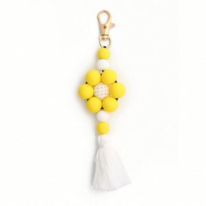 Hot Selling Woven Silicone Carabiner Tassel Keychain with Flower Beads for Women Dog & Panda Pattern Bag Charm Pendant - Product Image 6