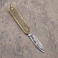 Couteau pliant bricolage personnalisé OEM portable pour le camping en plein air avec lame en acier damas multifonction et manche en cuivre