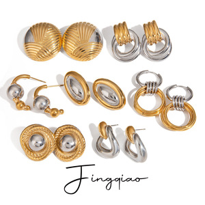 Yueli Geometric Hoop Earrings 18k Gold <b>Titanium</b> Steel Unisex Party Jewelry - Product Image 1