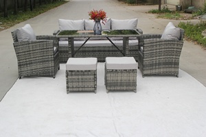 Comfortable 6-Piece <strong>Outdoor</strong> Rattan Sofa Set with <strong>Extendable</strong> Side <strong>Tables</strong> and <strong>Dining</strong> <strong>Table</strong> - Product Image 2
