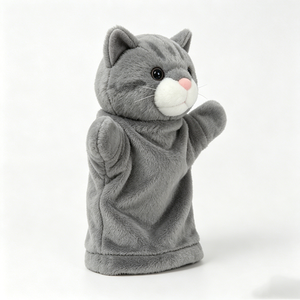 Marioneta de Mano de Gato de Peluche para Niños, Juguete de Peluche Suave de Algodón PP Gris con Malla Bordada, Accesorio para Cumpleaños - Product Image 2