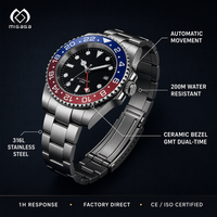 Montre de plongée GMT pour homme, étanche 200 m, automatique, avec lunette bicolore, montre de plongée avec date et calendrier, montre en acier pour homme