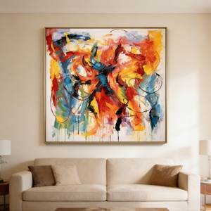 Peinture abstraite expressionniste aux couleurs vives, peinte à la main sur toile texturée, œuvre d'art originale à l'huile blanche, vente en gros - Product Image 4