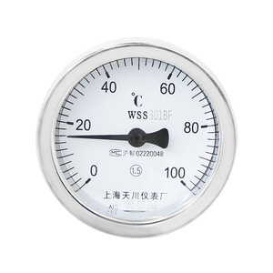Tianchuan Instrument Factory WSS-301BF Bimetallic <b>Thermometer</b> 0-100C Stainless Steel Axial Pipe Temperature Gauge - Product Image 1