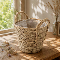 Panier de rangement en jacinthe d'eau tressé à la main, écologique, avec doublure en plastique et poignées, multifonctionnel pour vêtements et articles divers