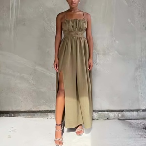 J6035 en stock, <span class=keywords><strong>Vestido</strong></span> <span class=keywords><strong>largo</strong></span> de verano 2026 para mujer, sin espalda, con tirantes, estilo <span class=keywords><strong>tubo</strong></span>, maxi, con abertura, ajustado, para vacaciones - Product Image 2
