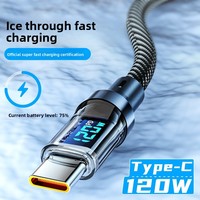 Kabel Pengisian Daya Tipe-C Digital Display DX-5-Smart Berjalin Konduktor Tembaga Murni 120W PD/27W Pengisian Cepat untuk iPhone 15 Mobile
