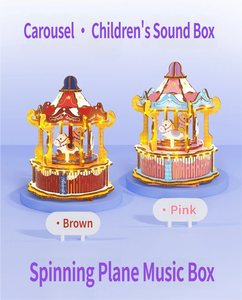 Boîte à musique en bois tendance et amusante de haute qualité, jouet d'assemblage DIY, modèle de carrousel et d'avion, ornement éducatif pour enfants de 7 à 12 ans et plus, unisexe - Product Image 4
