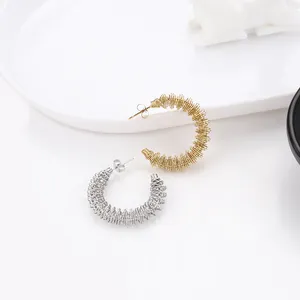 Pendientes de aro grandes de acero inoxidable 18K chapado en oro Cable trenzado mujeres pendientes joyería