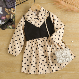 Robe en coton à pois pour bébé et enfant en bas âge 2026 avec <span class=keywords><strong>ceinture</strong></span>, col en V, manches longues, 2 pièces, robe pour filles, printemps-été - Product Image 2