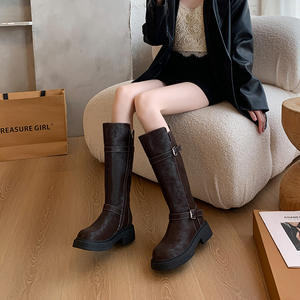 728-2 Stivali da <span class=keywords><strong>Donna</strong></span> Stile Cavallerizzo Retrò Marrone Melange Design a Gamba Larga con Chiusura a Zip Stivale Lungo Invernale Taglie Forti per Autunno - Product Image 3