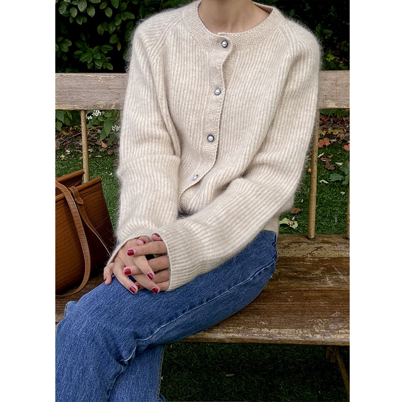DJJCNMaglione Maglione da Donna in Mohair Velluto Lungo Lanterna Lunga Manica in Lana Pullover Abito Scollo A V Camicie A Maglia Top Maglioni