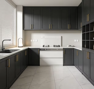 <span class=keywords><strong>Meuble</strong></span> <span class=keywords><strong>de</strong></span> cuisine haut <span class=keywords><strong>de</strong></span> gamme en forme <span class=keywords><strong>de</strong></span> L pour la <span class=keywords><strong>famille</strong></span> et quincaillerie à glissière fluide pour un fonctionnement silencieux - Product Image 4
