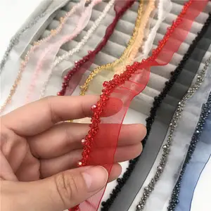 Hot Sale Braid Crystal Beaded Chain Trim Mesh Lace Ribbon Fabric Applique Sewing DIY 0. 78'' Width