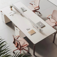 Scrivania da Ufficio Moderna di Lusso Personalizzata per Più Persone, Postazione di Lavoro in Legno per Dirigenti e Personale