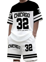 Kaos dan Celana Pendek Pria 2-Piece Motif Chicago '32' Nomor 22 Logo Satin Ukuran Besar, Kasual, Bernapas, Bahan Cetak, Lengan Pendek, Musim Panas