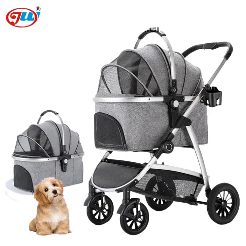 Poussette pliable et multifonctionnelle pour animaux de compagnie, chariot pour chiens et chats, nouveauté, en aluminium, détachable, pliable, Portable, respirant, adapté aux animaux domestiques, 2022