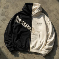 Sweat à capuche zippé personnalisé 460 GSM épais, color block, pour homme, épaules tombantes, broderie appliquée, style streetwear vintage, OEM, marque privée