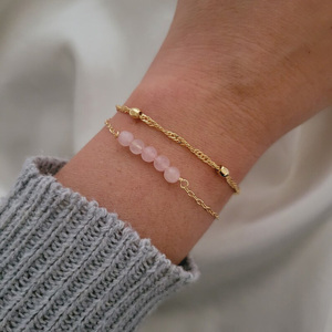Dainty Rose Quartz Pierre Naturelle Perles <span class=keywords><strong>Bracelet</strong></span> Chaîne En Or Double Couche Guérison Cristal <span class=keywords><strong>Bracelet</strong></span> Pour Femmes Cadeaux - Product Image 1