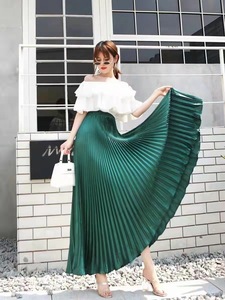 กระโปรงเต้นรำเอวสูงความยาวปานกลางยาว1เมตรผ้าซาตินสีสันสดใสสะท้อนแสงพร้อมดีไซน์หลายจีบหางปลา - Product Image 2