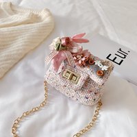 Mini Bolsos de Mano con Adornos Florales para Niñas, Nuevos Bolsos de Hombro de Tweed con Diseño de Flores para Niñas Pequeñas