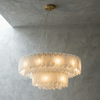 Lustre suspendu moderne en marbre et laiton bronze, luminaire rond pour villa, salon, cascade de pierres alabastres, lustre à étages en laiton