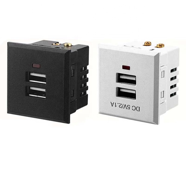 Dual 2.1a 5V USB Charger Black and White Intelligent Wall Power Outlet with UPS 2USB AC Charging Module for Home and Office