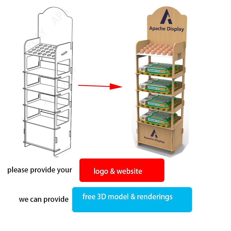 Apache Custom Wood Floor Eggs Display Stand Sales Floor Display Rack for Supermarket — view 3