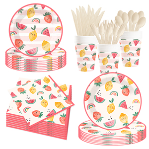 DAMAI Fruit Theme Party Decoration with Lemon Watermelon <b>Disposable</b> Party Paper Plate Cup Napkin Tableware Set for Kid Party - Product Image 2
