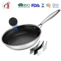 Poêle et ustensiles de cuisson antiadhésifs en acier inoxydable 304 triple couche alvéolé, personnalisables en usine, design moderne pour la cuisine