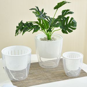Nouveau rond Transparent en plastique auto-arrosage Pot de fleur hydroponique planteur conteneur pour la maison et le jardin stockage de l'eau - Product Image 3