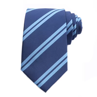 Corbatas Escolares con Rayas y Logos Azules Marinos de Poliéster OEM, Corbata Personalizable con Logotipo Premium, Corbata Personalizada con Logotipo