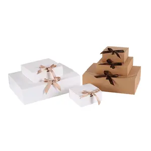 Wholesale Flap Cowhide White Cardboard Bow Gift Combination Box Price Luxury Cardboard Paper Box For Gift
