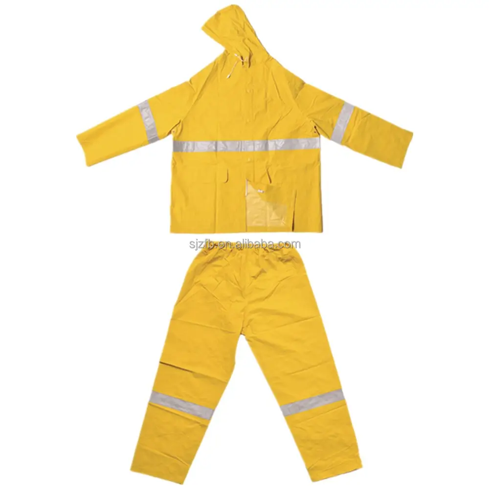 เสื้อกันฝนและกางเกง Pvc สีเหลือง Unisex,Rainsuit Pvc/โพลีเอสเตอร์ด้วยเทปสะท้อนแสง